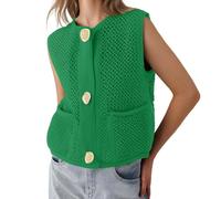 Sleeveless Jumpers for Women UK Button Closure Cardigan Knitted Waistcoats Crochet Sweater Vest Boho V-Neck Knit Tank Top Elegant Knit Gilets Outerwear Plain Sweatshirts Knitwear with Pockets