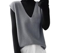 Sleeveless Jumpers for Women V Neck Loose Oversized Sweater Vest Plain Knitted Tank Top Classic Jumper Pullover Solid Colour Casual Soft Comfort Sweater Spring Autumn Warm Knit Tunic Grey