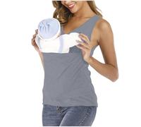 Sleeveless Kangaroo Tank Tops for Mom and Baby Round Neck Tops for Women's Baby Carrier Kangaroos Shirts Plain Lightweight Top Maternity Nursing T-Shirt Pregnancy Baggy Loose Summer Shirts Gray