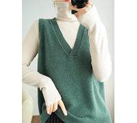 Sleeveless Knitted Waistcoat Women,Ladies Wool Feel Knit Sweater Vest Winter Loose Pullover Tank Top V-Neck Sleeveless Jumpers Bifurcation Tops Front Short Back Long Can Be Worn Inside And Out,L