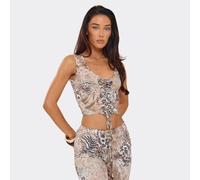 Sleeveless Lace Up Front Cami Top In Brown Leopard Print, Women's Size UK 8