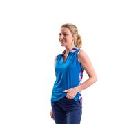 Sleeveless Leaf Print V Neck Golf Polo Shirt Island Green Blue L
