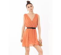 Sleeveless Mini Wrap Dress In Coral Color CY Orange S/M