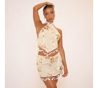 Sleeveless Open Back Bead Trim Detail Sequin Embellished Top In Cream, Women's Size UK 14