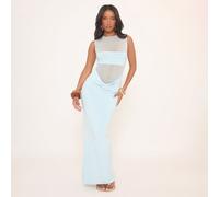 Sleeveless Panel Detail Draped Front Maxi Dress In Blue Mesh, Women's Size UK 8