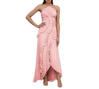 Sleeveless Pleated Halter Neck Ruffle Gardenparty Long Dress Elegant Summer Holiday Maxi Dress