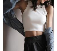 Sleeveless polyester camisole with halter neck design, offering moderate elasticity and a slim silhouette for use from home to club and vacation (XL White)