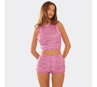 Sleeveless Racer Neck Cut Out Back Detail Top In Pink Textured Sequin, Women's Size UK 12