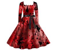 Sleeveless Renaissance Party Dress, Medieval Tied Waist Dress Adults Classic Vampiress Fancy Costume Evening Dresses with Bloody Print Wicked Witch Costume Adult Women Vampire Cosplay Women |