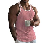 Sleeveless Shirts for Men Ribbed Muscle Knit Workout Gym Summer Casual Big and Tall Shirts Cruise Crewneck Undershirts Pink