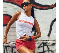 Sleeveless Super Graphic Print Vest Top In White, Women's Size UK 6