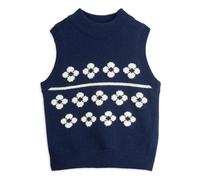 Sleeveless Sweater Flowers Organic Wool and Cotton Navy blue 3/5 years