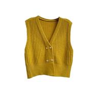 Sleeveless Sweater Vest,Womens Cable Knitted Sweater Vest Fashion Sleeveless Pullover Waistcoat V Neck Knitted Jumper Gilets Square Buttoned Cardigan Jacket Tank Top Solid Color Knitwear,Mustard Gre