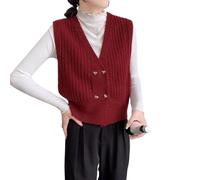 Sleeveless Sweater Vest,Womens Cable Knitted Sweater Vest Fashion Sleeveless Pullover Waistcoat V Neck Knitted Jumper Gilets Square Buttoned Cardigan Jacket Tank Top Solid Color Knitwear,Burnt Orang