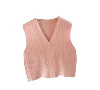 Sleeveless Sweater Vest,Womens Cable Knitted Sweater Vest Fashion Sleeveless Pullover Waistcoat V Neck Knitted Jumper Gilets Square Buttoned Cardigan Jacket Tank Top Solid Color Knitwear,Pink,M