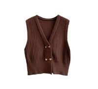Sleeveless Sweater Vest,Womens Cable Knitted Sweater Vest Fashion Sleeveless Pullover Waistcoat V Neck Knitted Jumper Gilets Square Buttoned Cardigan Jacket Tank Top Solid Color Knitwear,Rose Brown,