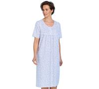 Chums Ladies Sleeveless Swirl Leaf Print Nightdress Front Button Placket with Satin Bow Detailing Soft Polycotton Blend for Perfect Comfort Approx. 41" Length Blue 20-22