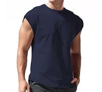 Sleeveless T-Shirts for Men, Stretch Round Neck Casual Solid Color Vests Tops, Summer Lightweight Workout Bodybuilding Tank Tops, Athletic Training Fitness Shirts Vest, Muscle T-Shirts. Navy