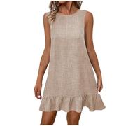 Sleeveless Tank Dress for Women UK Sale Clearance Elegant Ruffle Midi Dresses Plain Casual Summer Loose Sundress Party Beach Boho Mini Dress Ladies Going Out Vest Dresses Beige