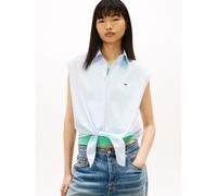Sleeveless Tie-Front Blouse Sky Blue/White