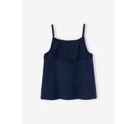 Sleeveless Top with Ruffles in Broderie Anglaise for Girls navy blue