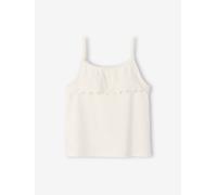 Sleeveless Top with Ruffles in Broderie Anglaise for Girls white medium solid