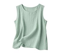 Sleeveless Tops for Women Double Layer Crinkle Cotton Gauze Round Neck Loose Fit Casual Tank Tops Summer Everyday Loungewear