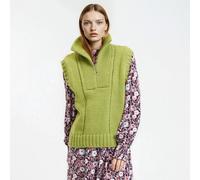 Sleeveless Trucker Collar Jumper in Chunky Knit acid green