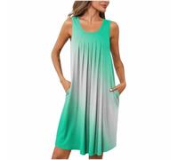 Sleeveless Tshirt Dresses Women UK Clearance,Ladies Summer Dresses Beach Petite Elegant U Neck Gradient Tank Dress Casual Pleated Beach Boho Dress A Line Swing Sun Dress with Pockets