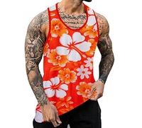 Sleeveless Tshirt Men - Mesh Comfortable Printing 3D Digital Printing Casual Loose Men'S Tank Top (Orange Xxxxl)