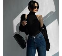 Sleeveless Women Vest Off Shoulder Turtleneck Tank Top Knitted Summer Wear Hong Kong Style Sexy Top Suitable for Holiday and Daily Use (Black)
