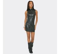 Sleeveless Zip Up Front Mini Dress In Black Faux Leather, Women's Size UK 6