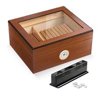 Slege Cigar Humidor,Humidor Cigar Box for Cuban Cigars,Glass-Top Humidor Spanish Cedar-Cigar Case,Cigar Humidifier,Divider,Hygrometer,Men's Gift,Cigar Accessories(30-50 Cigars)