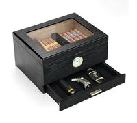 Slege Cigar Humidor,Humidor Cigar Box for Cuban Cigars,Storage Drawer & Glass-Top Humidor Spanish Cedar-Cigar Case,Humidifier,Divider,Hygrometer,Men's Gift,Cigar Accessories(25-30 Cigars)
