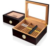 Slege Cigar Humidor, Humidor Cigar Box,Handcraft Cedar Humidors with Hygrometer,Humidifier,Divider-Cuban Cigars Desktop Humidor Glass Top Smoke Storage Box,Men's Gift(25-50 Cigars)