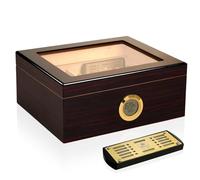 Slege Handcrafted Cigar Humidor, Humidor Cigar Cabinet,Cedar Humidore Cigar Box with Digital Hygrometer,Humidifier,Divider,Desktop Humidor Glass for Men,Cigar Accessories(25-50 Cigars)