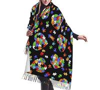 SLEHAGU Potato Women's Scarf Pashmina Shawl Wrap for Evening Dress Wedding Bridal Winter Warm Large Scarves, Autism Awareness Puzzle Pieces Heart, One Size