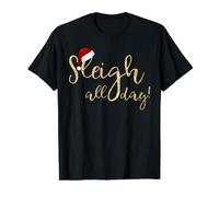 Sleigh All Day! Funny Christmas Saying Retro Vintage Value Graphic T-Shirt, Men, Black, M