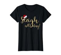 Sleigh All Day! Funny Christmas Saying Retro Vintage Value Graphic T-Shirt, Women, Black, S