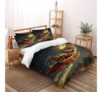 Sleigh Moon Bedding Set 3D Design Christmas Themes Duvet Cover Set 3 Pieces Chic Breathable Comforter Cover Universal for All Seasons with Pillowcase Super King（260x220cm）