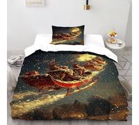 Sleigh Moon Bedding Set Theme Bedspread Christmas Themes Duvet Cover Set Microfiber Quilt Cover Universal for All Seasons Pillowcase Single（135x200cm）