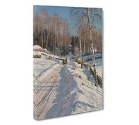 Sleigh Ride On A Sunny Winter Day By Peder Mork Monsted Canvas Print | Gallery Wrapped 30mm Frame Wall Art | 30x20 inches | Ready to Hang | Classic Landscape Picture | Living Room Lounge Office