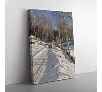 Sleigh Ride On A Sunny Winter Day By Peder Mork Monsted Classic Painting Canvas Wall Art Print Ready to Hang, Framed Picture for Living Room Bedroom Home Office Décor, 60x40 cm (24x16 Inch)