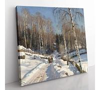Sleigh Ride On A Sunny Winter Day by Peder Mork Monsted Classic Painting Canvas Wall Art Print Ready to Hang, Framed Picture for Living Room Bedroom Home Office Décor, 50x50 cm (20x20 Inch)