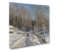 Sleigh Ride On A Sunny Winter Day by Peder Mork Monsted Classic Painting Canvas Wall Art Print Ready to Hang, Framed Picture for Living Room Bedroom Home Office Décor, 14x14 Inch (35x35 cm)