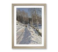 Sleigh Ride On A Sunny Winter Day By Peder Mork Monsted Classic Painting Framed Print | A3 Oak Framed Wall Art | Ready to Hang | Classic Landscape Picture | Living Room Bedroom Lounge Office