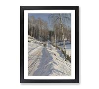 Sleigh Ride On A Sunny Winter Day By Peder Mork Monsted Classic Painting Framed Print | A4 Black Framed Wall Art | Ready to Hang | Classic Landscape Picture | Living Room Bedroom Lounge Office