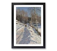 Sleigh Ride On A Sunny Winter Day by Peder Mork Monsted Framed Print | A2 Black Framed Wall Art | Ready to Hang | Modern Landscape Picture | Living Room Bedroom Lounge Office