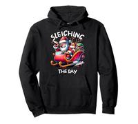 "Sleighing The Day" Funny Novelty Christmas Drunk Santa Pullover Hoodie