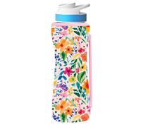 SLEILIN 32oz Cute Printed Sleeve Compatible With Cirkul Water Bottle For Plastic And Stainless Steel Bottles 32oz Neoprene Sweat-Wicking Material Insulated Cover Designed With Handles (Pink Flower)